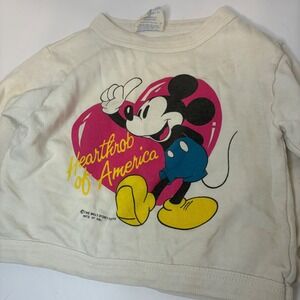 Rainbow Allie x Disney RARE Mickey Mouse White Sweatshirt 5/6 Vintage 80s Damage